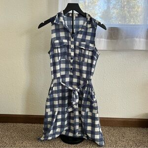 Sleeveless Navy and White Check Shirt Dress